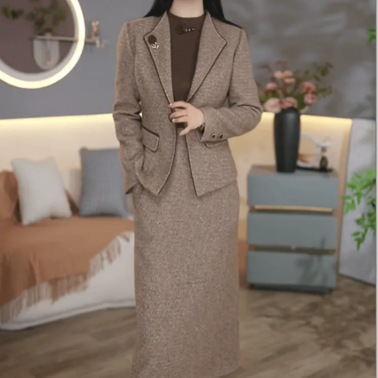B277【外套+连衣裙】2025秋冬新款高端时尚气质优雅女人味套装裙