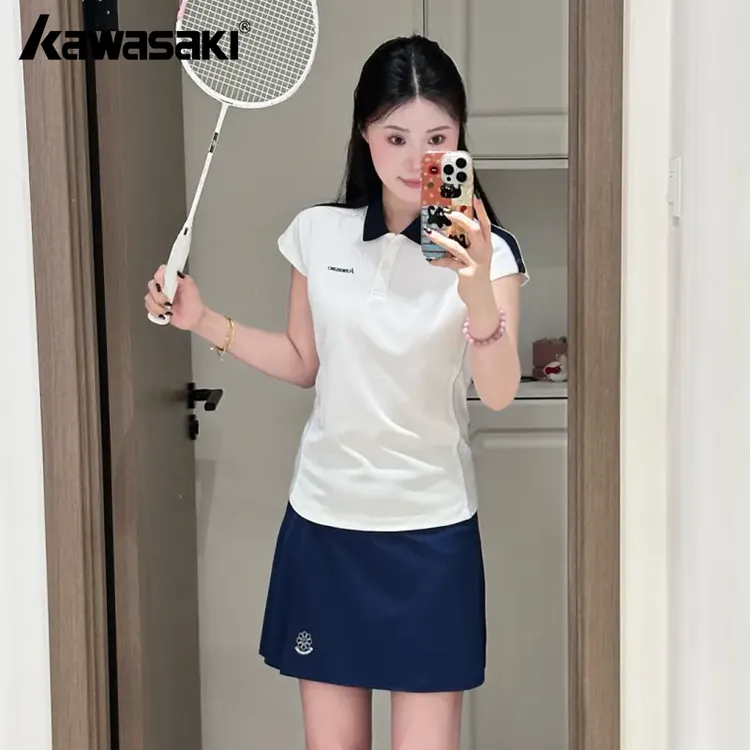 kawasaki/川崎新款羽毛球服运动休闲短袖T恤小花花裙polo衫运动服