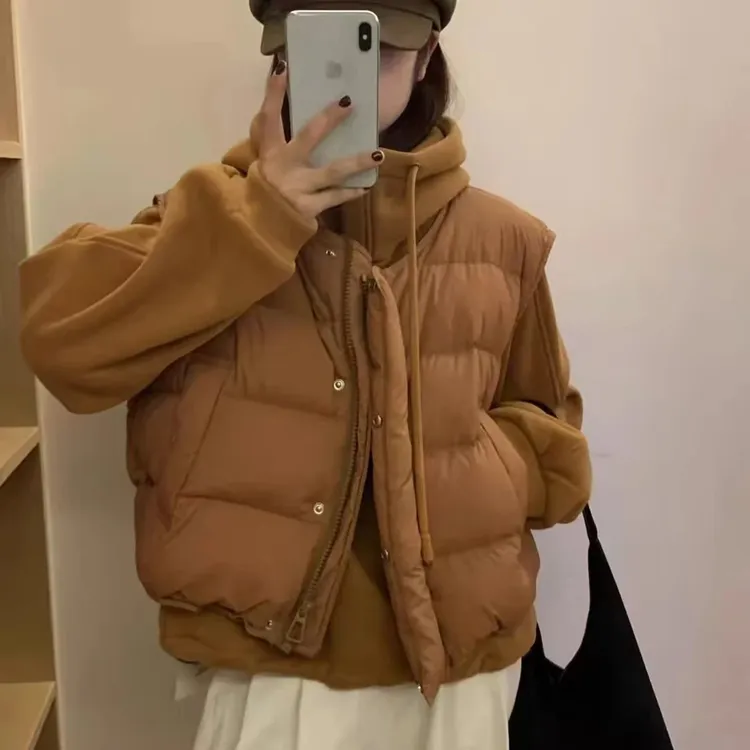 马甲连帽加绒卫衣两件套装-马甲衣长55 卫衣衣长60S