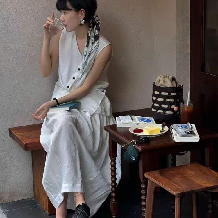 夏装搭配一整套高级感韩系老钱风马甲背心上衣阔腿裤两件套女夏季