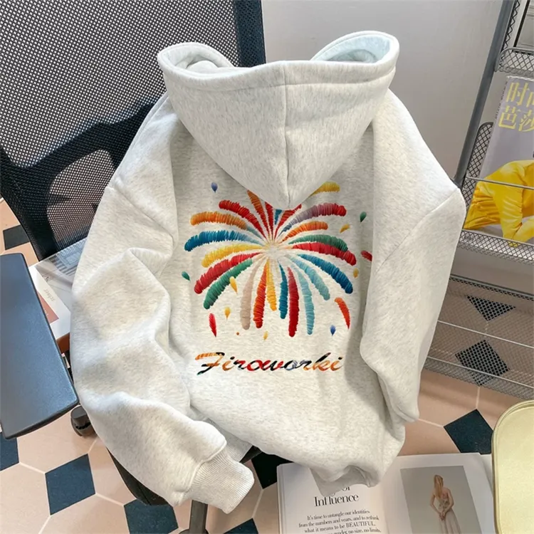 特大码300斤美式高街烟花字母新款连帽卫衣男秋宽松百搭休闲外套