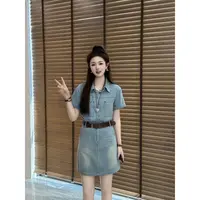 宿慕SUMU 夏季短袖牛仔连衣裙2025新5-31韩版气质翻领连衣裙25089