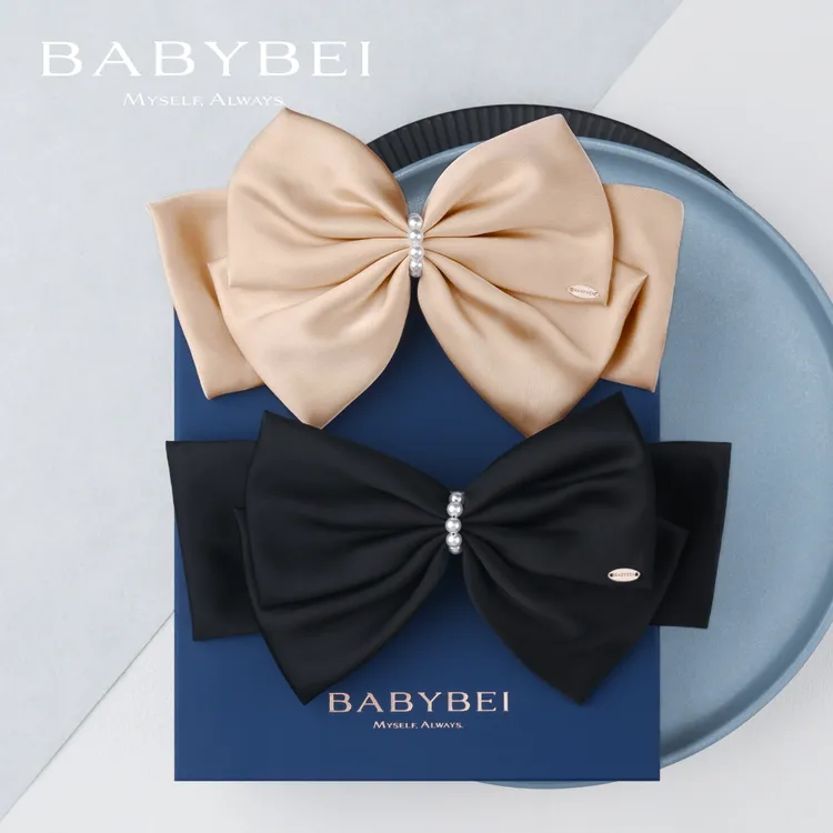 【专属价】BABYBEI/初贝丝丝高亮珠大号弹簧夹发夹气质高级感蝴蝶结黑色米色