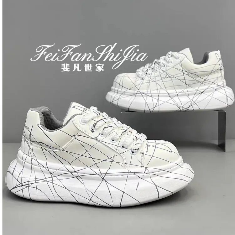 男士爆款2025秋季新款韩版低帮厚底手绘小众潮鞋潮流时尚休闲鞋子