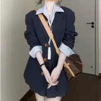 诺丁山学院~ 设计感小众廓形西装外套百褶裙通勤短款针织上衣套装
