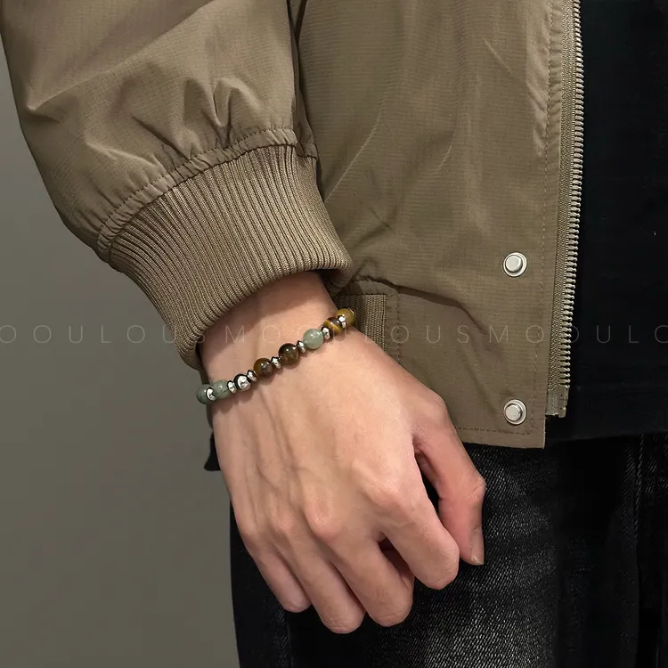 钛钢手链 小众简约设计虎眼石手链时尚拼接百搭男女可调节手链
