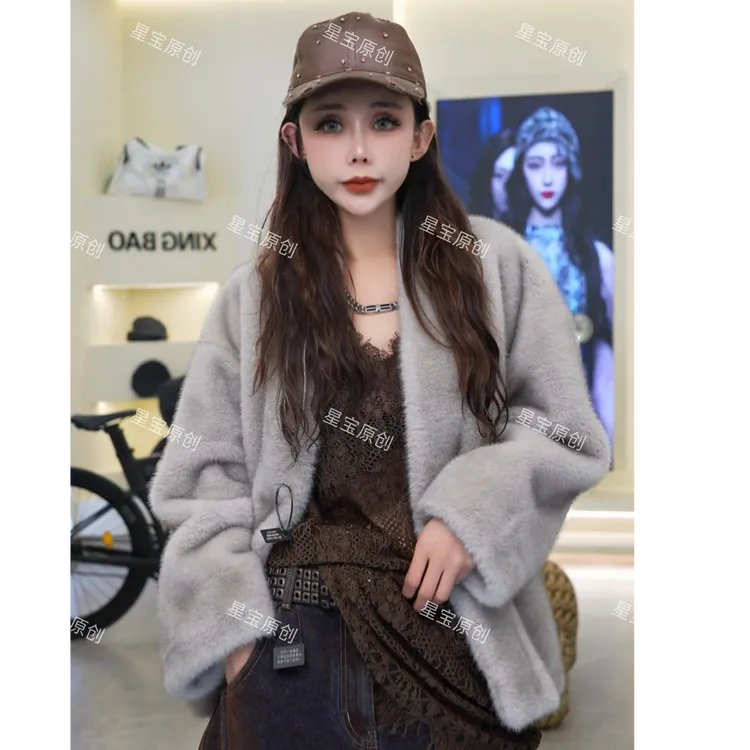 人造皮草 设计师款冬季银兰欧貂绒复古高级感毛毛衣时尚轻奢气质