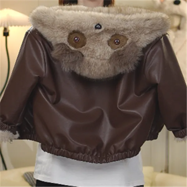 【小浣熊】2025新冬款男女童洋气加厚加绒卡纳蛋白PU草草保暖外套