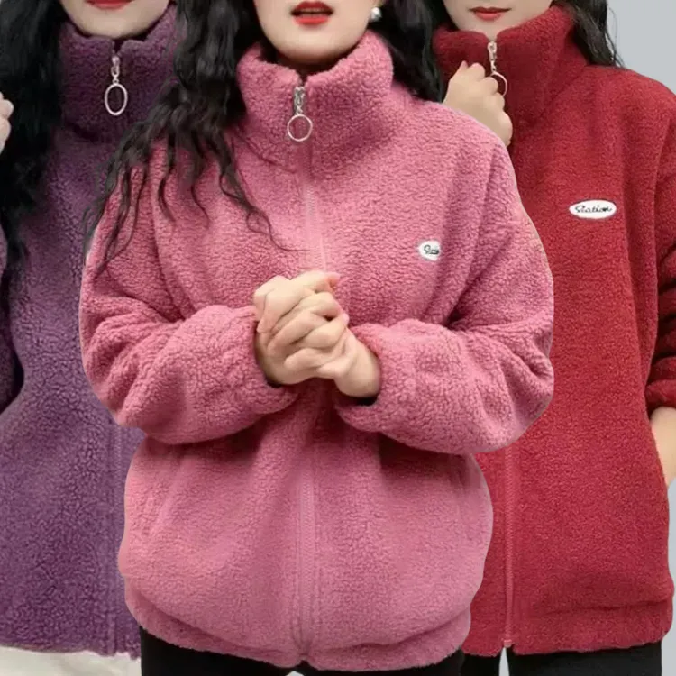 羊羔绒上衣大码女装外套立领加绒加厚秋冬新保暖颗粒绒