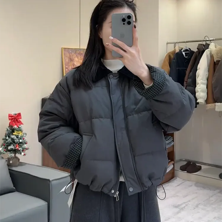 2025冬季新款翻领拼接撞色加厚棉衣女小个子休闲显瘦保暖棉服外套