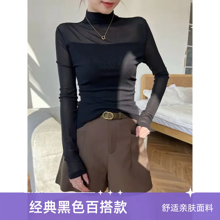 上衣打底紧身女士显瘦内搭秋冬薄款女装纯色半高领常规款