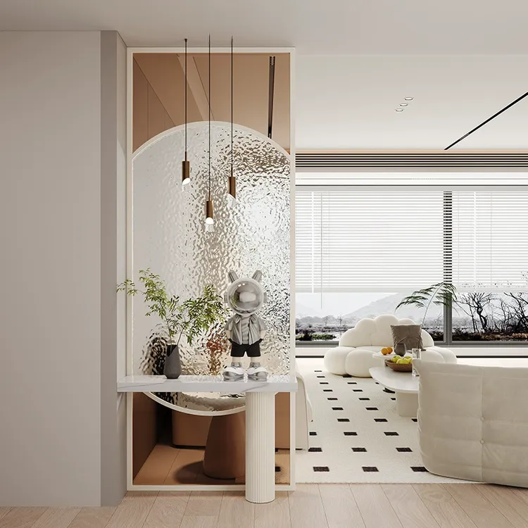 奶油风轻奢高级感玄关柜入户正对门玻璃屏风隔断客厅简约隔断屏风