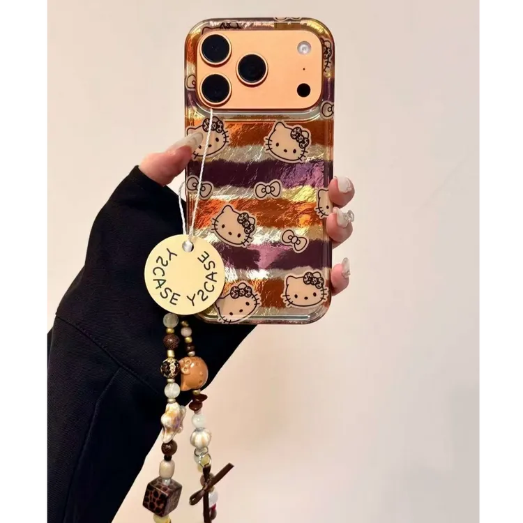 秋冬可爱条纹豹纹Kitty适用苹果17Promax手机壳iPhone16冰川纹15