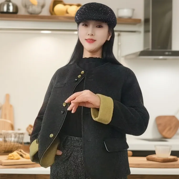 双面双色短款大衣女冬季新款时尚气质毛呢外套