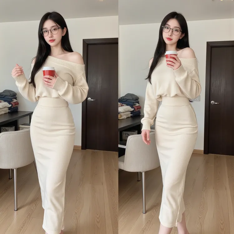 韩系御姐通勤两件套装女早春款新款斜肩上衣纯欲风包臀半身裙子潮