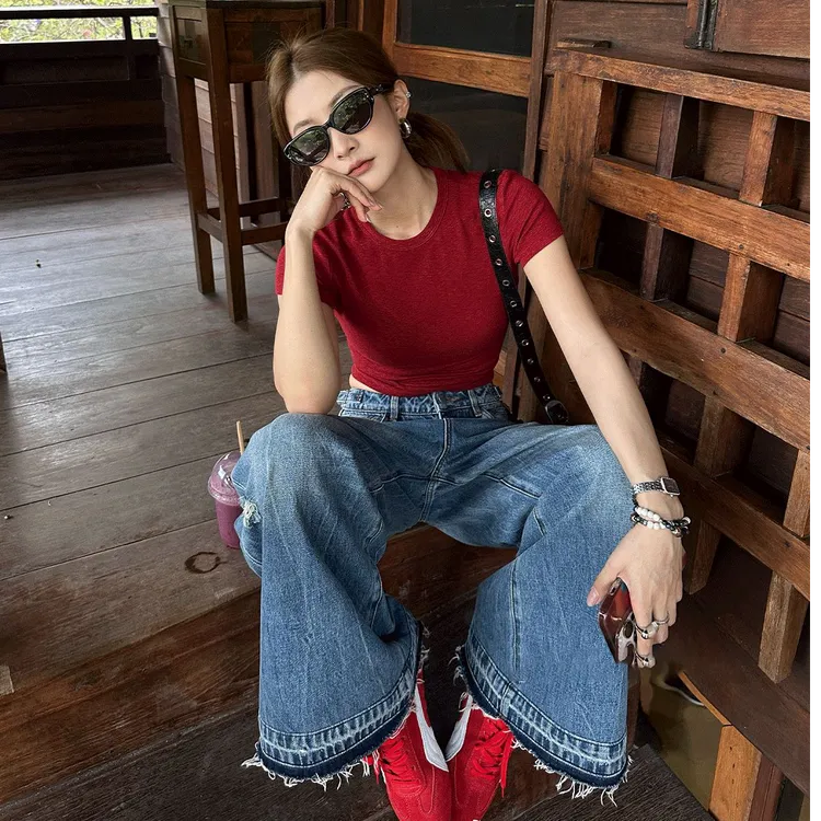 2025春季新款时尚打底T恤圆领套头短袖修身百搭洋气外穿气质上衣