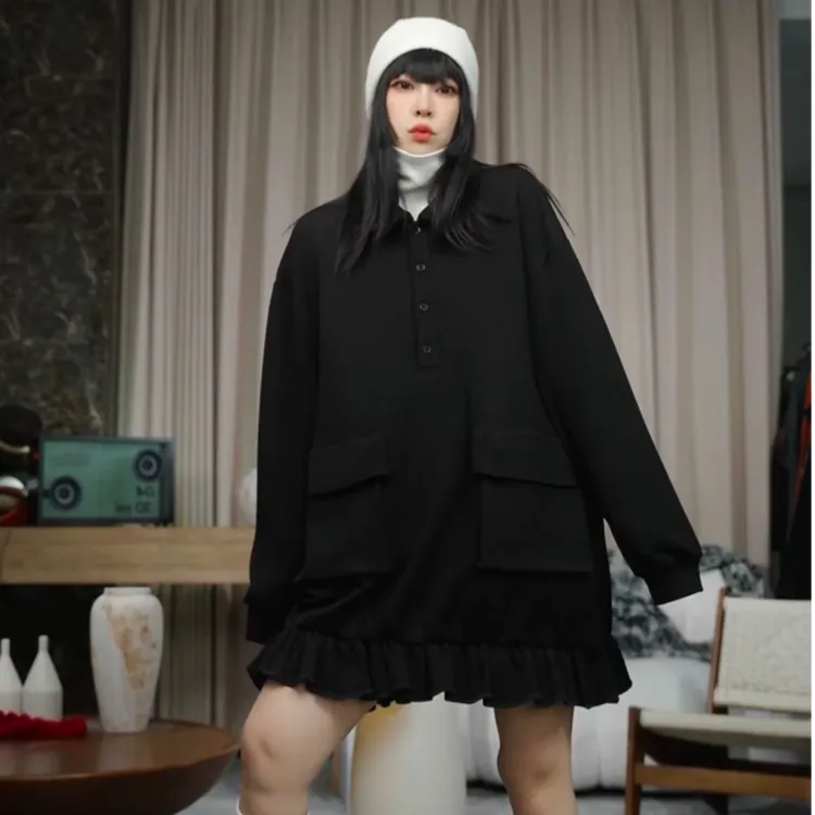 infobyfive2025秋冬加绒大口袋POLO领慵懒风连衣裙壹NF0510404