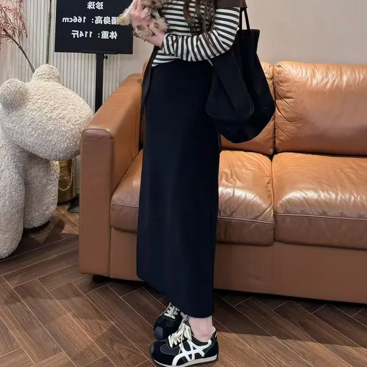 H21高腰双面穿百搭后开叉中长半身裙EH2102出游服装女