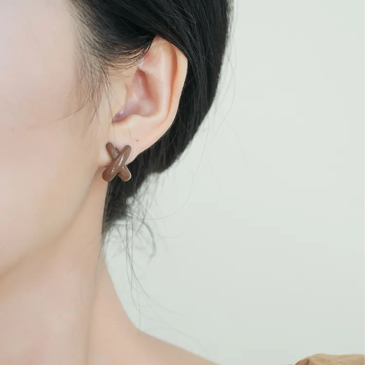 交叉美拉德耳环秋冬高级感漂亮耳钉女小众设计感时尚