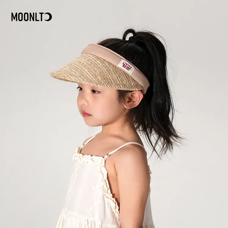 儿童空顶帽宝宝彩色小标发夹防晒帽遮阳夏季女沙滩出游草帽子