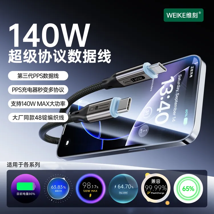 【小马哥专属】维刻超级协议转换140W快充数据线48锭编织工艺兼容