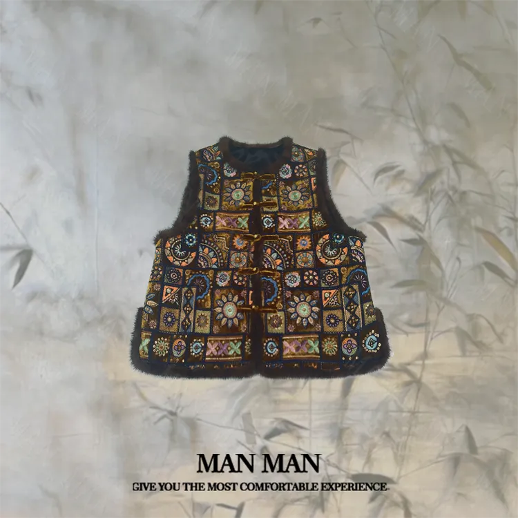 满满出品-『乌绒加棉国风马甲』25417舒适保暖百搭时尚复古中式