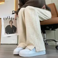 【9197】设计感开叉毛呢休闲裤女装松紧腰香蕉阔腿裤子秋季直筒裤
