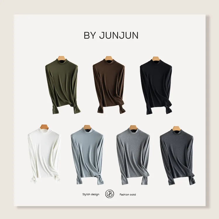 Byjunjun小众设计师 珍珠山羊绒混纺打底T恤高秋冬必备