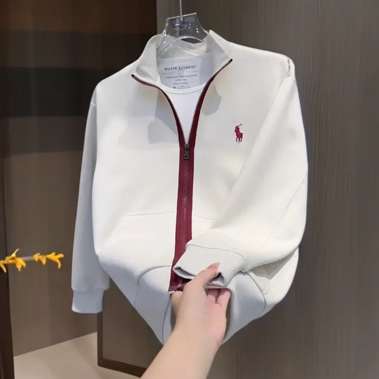 刺绣拉链春秋季韩版拼料下摆圆领收口袖立领拼接夹克蓝色帅气上衣