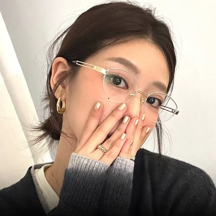 老钱风金属眼镜框女近视可配度数猫眼半框大脸显瘦眼睛镜架