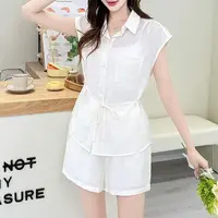 无印心匠D88107夏季时尚洋气减龄显瘦收腰衬衫短裤女士套装K013