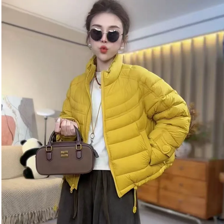 羽绒服90绒排骨薄款韩版白鸭绒羽绒服宽松立领短款轻薄休闲简约璐