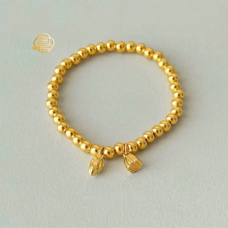 铜合金手链 粤潮大码镀K金两世欢荷莲并蒂手链胖妹妹5mm饰品中式