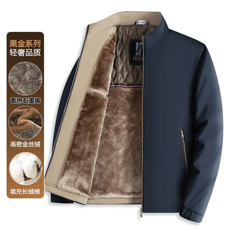 【品牌清仓】黑金加绒外套休闲商务加厚保暖立领中年棉服6619
