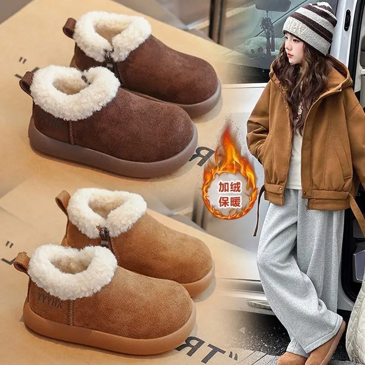 儿童大棉勃肯鞋亲子鞋冬季男女同款雪地毛绒棉鞋保暖侧拉链休闲风