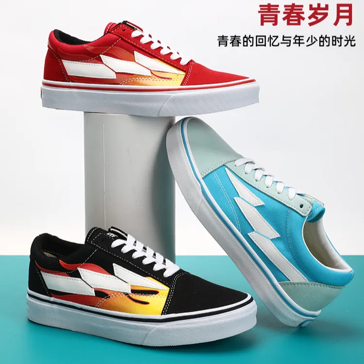REVENFE X STORM FLAME OS复仇风暴闪电鞋火焰腰果花帆布滑板鞋潮