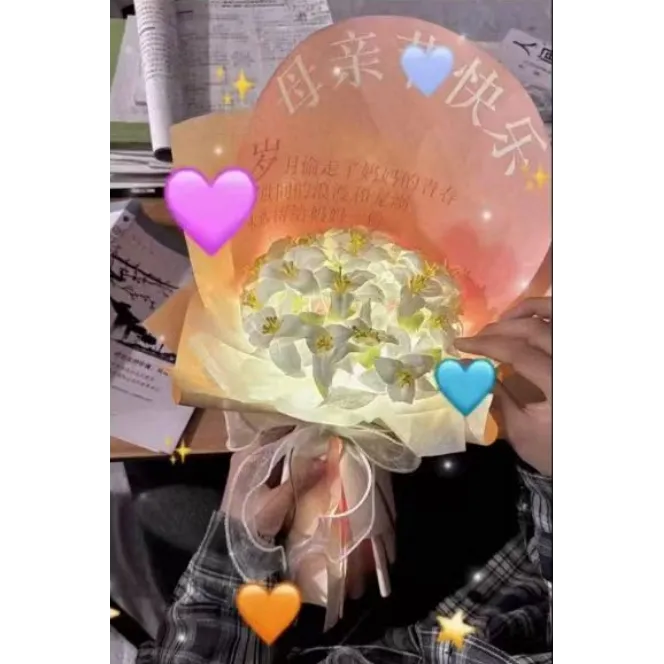 母亲节百合花束diy材料包丝带发光送母亲小众创意自制花束礼物xx