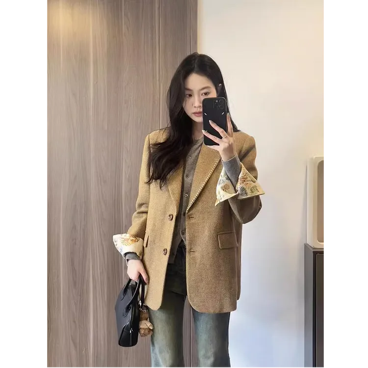 0331春季新款卡其色西装外套独特超好看西服韩系通勤显瘦气质上衣