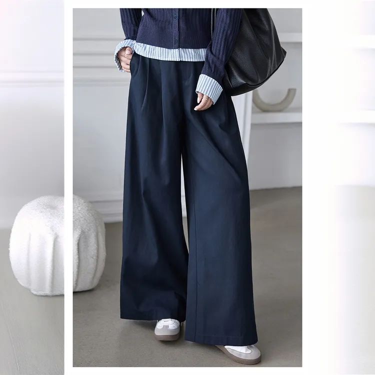 NAHOPULER/纳霍浦勒系带天丝休闲裤女新款宽松百搭显瘦高腰阔腿裤