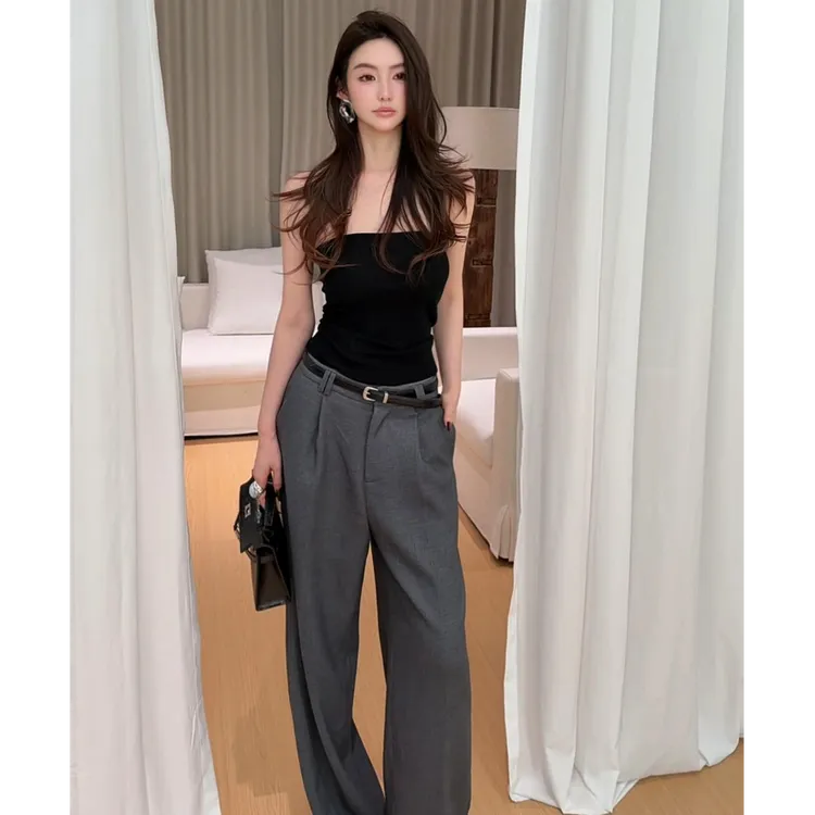 2026秋冬美式辣妹修身针织抹胸背心女内搭无袖上衣休闲裤两件套