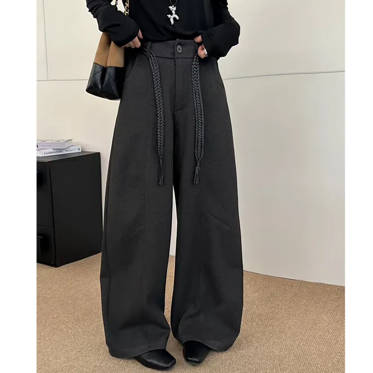 【香吉家】韩国尼秋冬长裤休闲裤高腰收腹阔腿裤显瘦百搭复古直筒裤