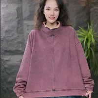 JJ做旧立领宽松型纯色套头冬季卫衣厚款落肩袖慵懒风