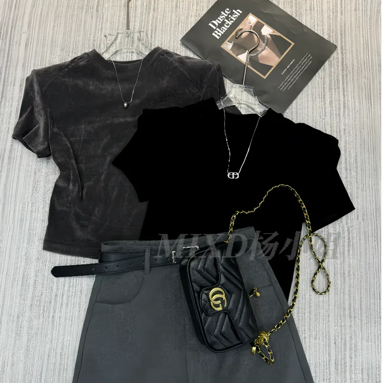 【MIXD杨小姐定制】2025夏款正版高货暗扣可拆卸垫肩网纱丝绒上衣