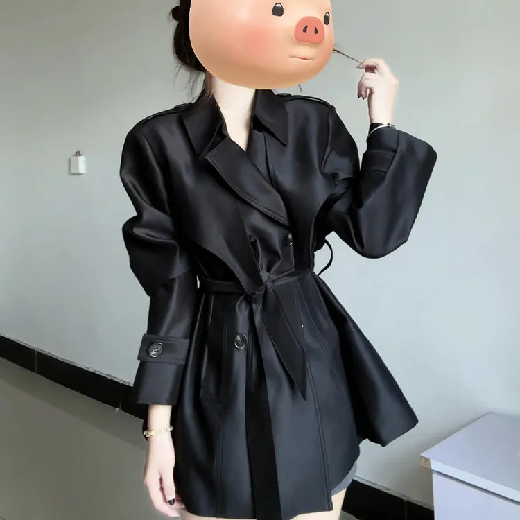 短款黑色收腰风衣外套女2025秋季新款巨好看小个子正流行爆款显瘦