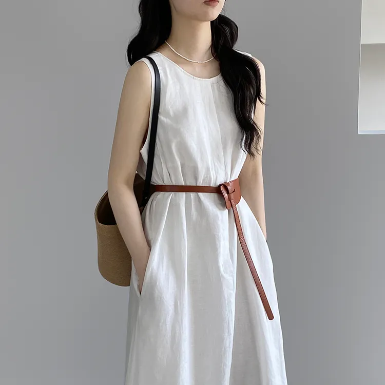 2025老钱风亚麻无袖连衣裙女夏高级感休闲气质背心长裙小个子女装