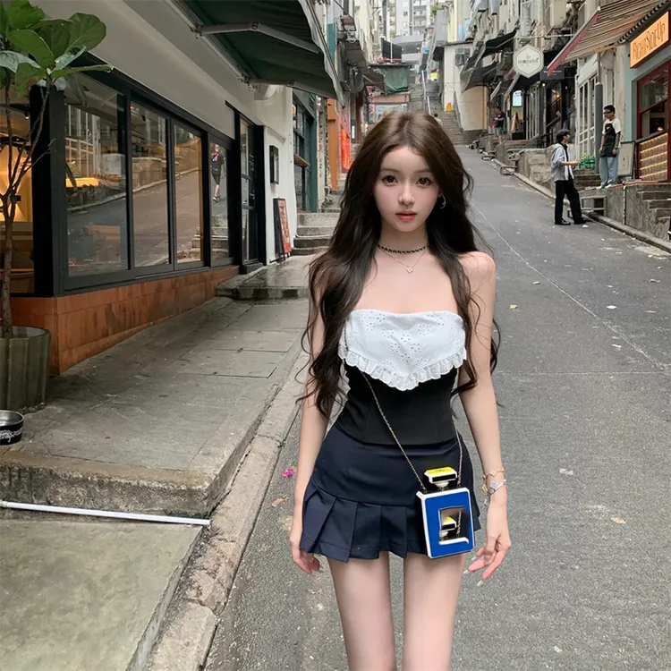 【薄荷雪糕】甜辣妹风时尚纯欲氛围感一字肩收腰显身材上衣包臀半裙