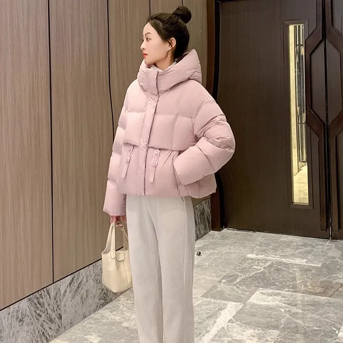 粉色羽绒服女短款2024冬季新款韩版时尚90白鸭绒小个子高端厚外套