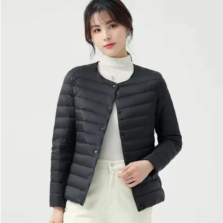 轻薄款白鸭绒内胆 女士排骨百搭秋冬保暖时尚圆领一衣两穿ZB01