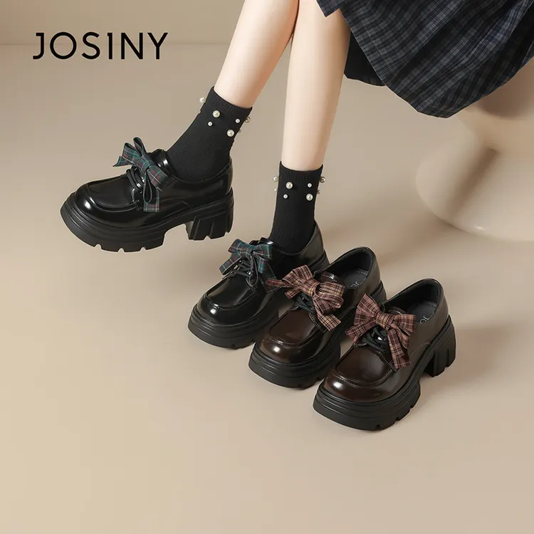 卓诗尼黑色乐福鞋女2025秋季学院风圆头厚底牛津鞋英伦风单鞋女