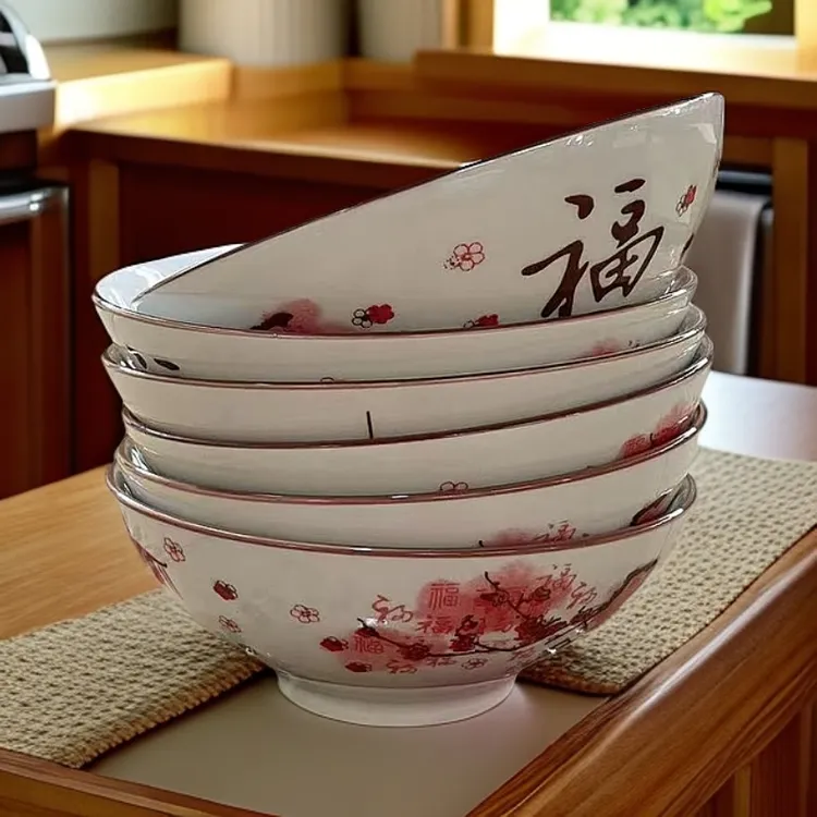 迎春福喜庆老式6英寸碗怀旧复古面碗家用陶瓷大饭碗喝粥装扣肉碗